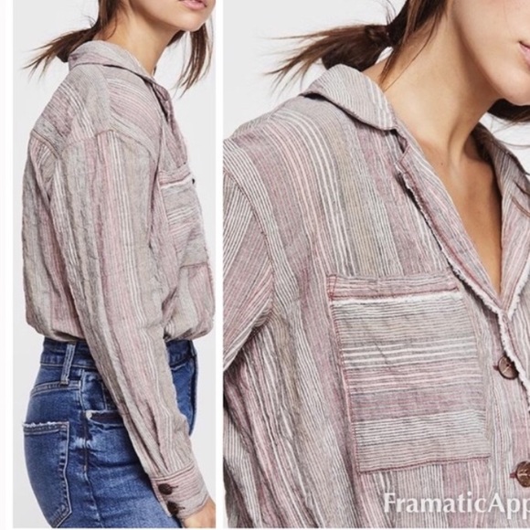 ✨ SOLD ✨ NWT FREE PEOPLE stripe blouse cotton top - Picture 6 of 6